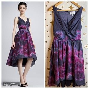 Lela Rose Watercolor Silk Tea Length Dress 10